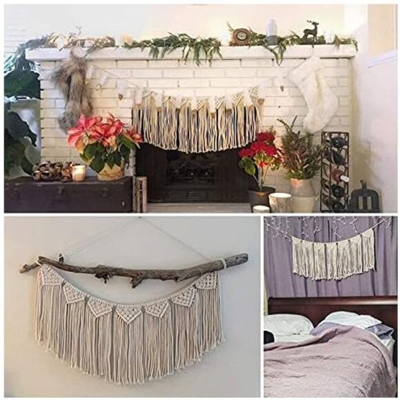 Bohemian Macrame Wall Hanging Top Knot Woven Fringe Garland Banner Shabby Chic - Picture 8 of 8
